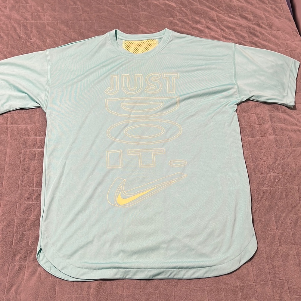 Nike Dri-Fit T-Shirt, Just Do It, Turquoise, Yellow, Running, Polyester, Size L